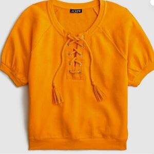 J.CREW Lace Up Terry Sweatshirt in Apricot Orange, Small